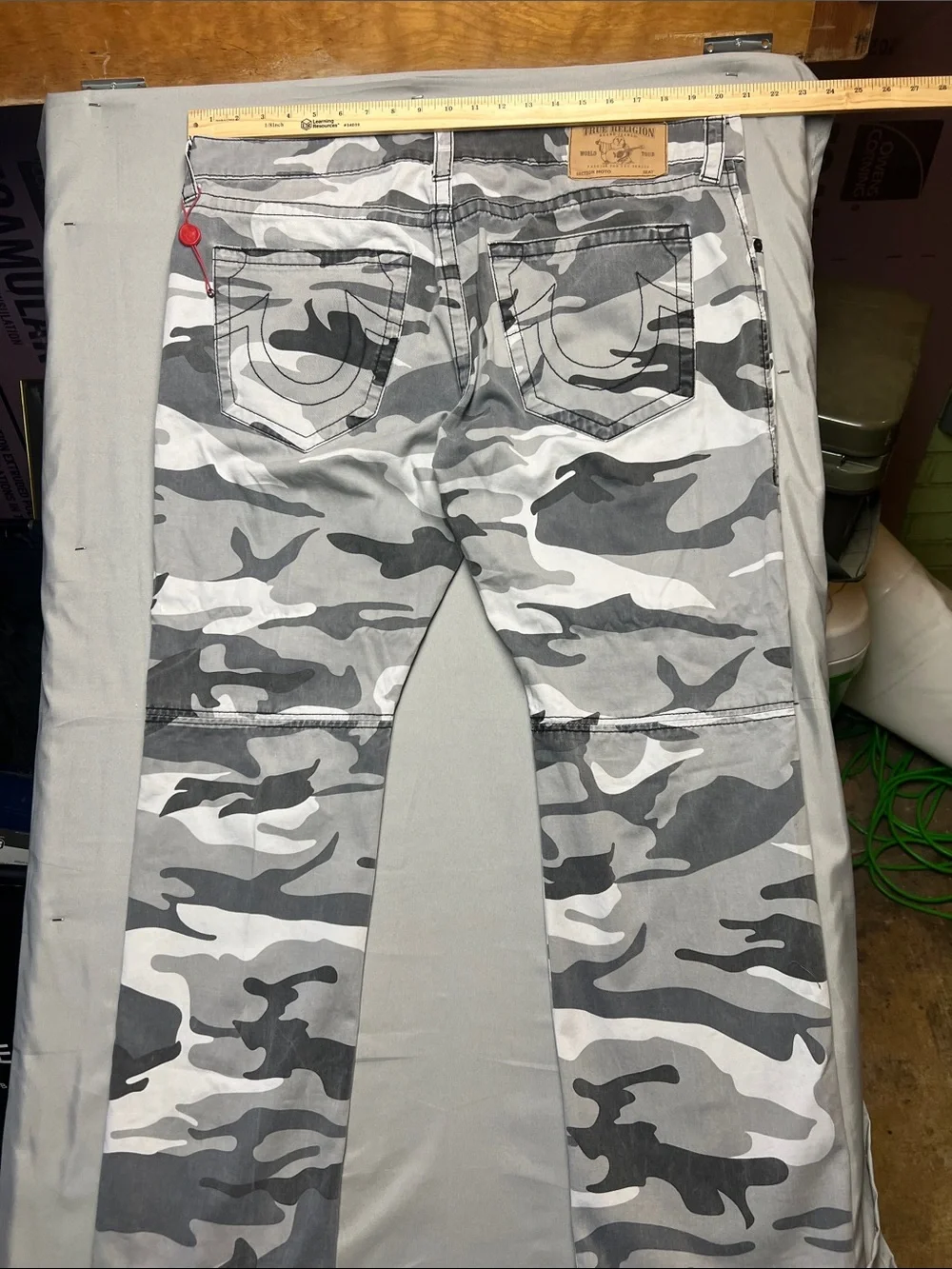 True Religion Gray & White Camo Zip Pants